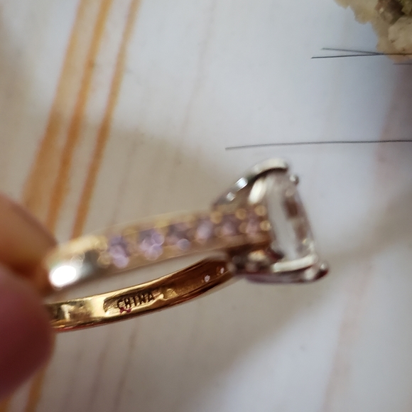 ❤Goldtone 925 Sterling Silver Ring with CZ Gemstone/ac - Picture 5 of 8